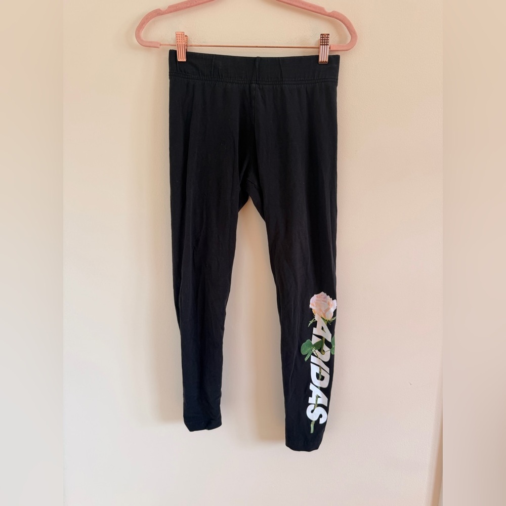 Adidas Kids Black Leggings with Floral Accent